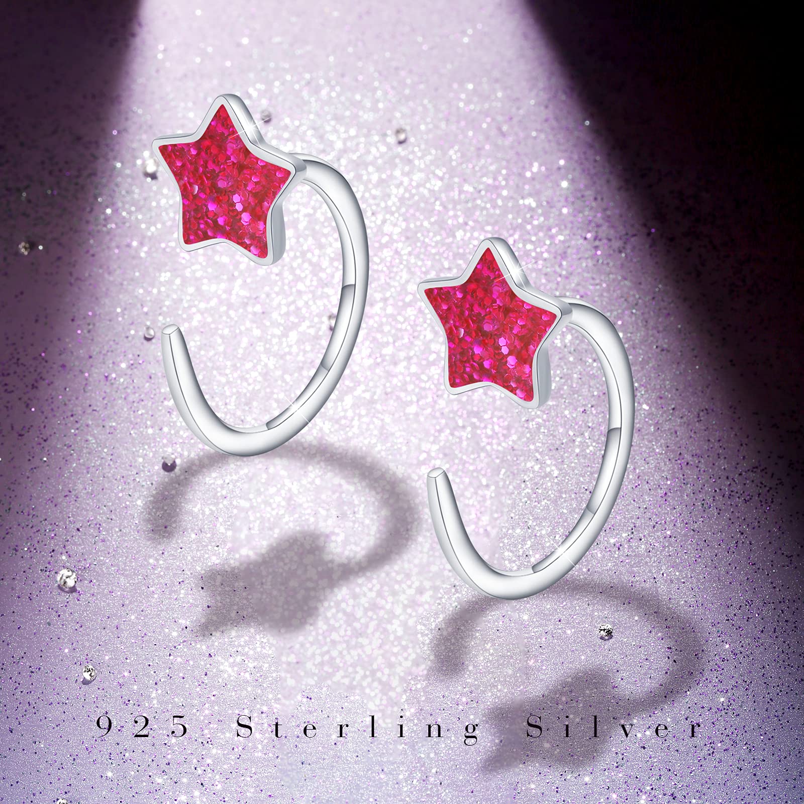Turquoise Star Hug Hoop Earrings - 925 Sterling Silver Huggie Cartilage Earrings for Women & Girls | Tiny Half Hoop Jewelry Gifts for Everyday Wear & Special Occasions