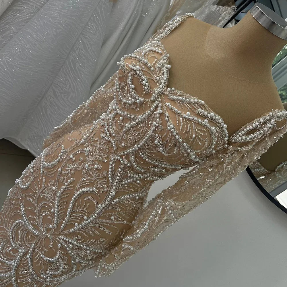 Luxury Dubai Nude Mermaid Evening Gown with Pearls Beading - Arabic Formal Dress LA72648 for Weddings, Galas & Special Occasions