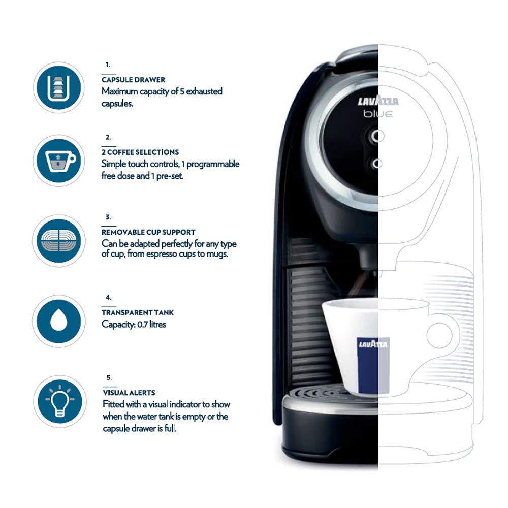 Lavazza BLUE Classy Mini Single Serve Espresso Coffee Machine LB 300 - Compact 5.3x13x10.2 Inch Capsule Brewer with 2 Coffee Selections, Touch Controls & Programmable Dose - Perfect for Home, Office or Small Spaces