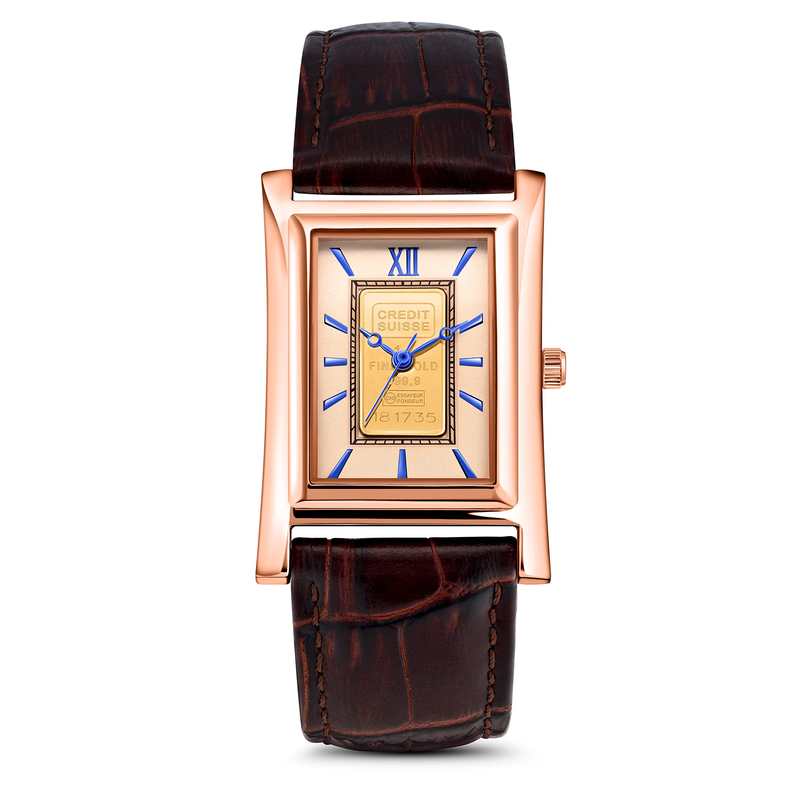 Stauer Alta Gold Ingot Swiss-Made Men's Watch – Genuine Leather Band, Rose Gold Case, Swiss Movement – Luxury Analog Watch for Business, Gifts & Special Occasions