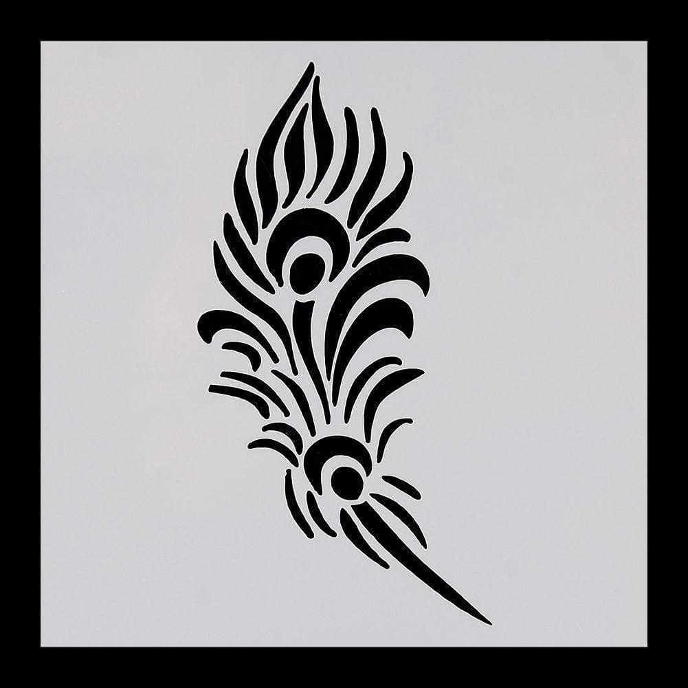 5x5 Inch Peacock Feather Stencil for DIY Wall Art, Home Decor, and Craft Projects - Reusable Painting Template for Furniture, Fabric, and Canvas Decoration