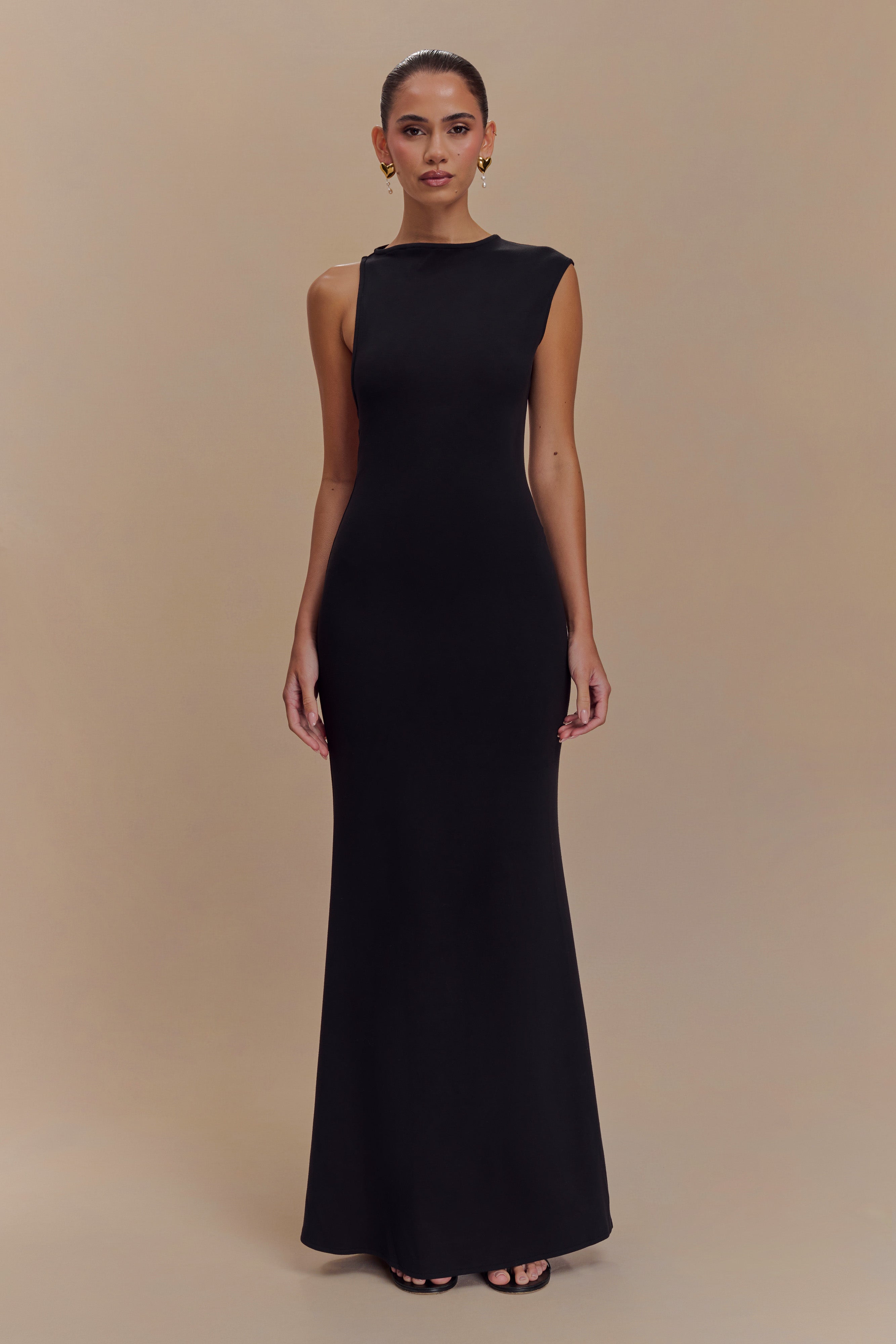 Katerina Scuba Jersey Cut Out Maxi Dress - Black | Elegant Long Sleeve Bodycon Evening Gown for Women | Perfect for Cocktail Parties, Date Nights & Formal Events