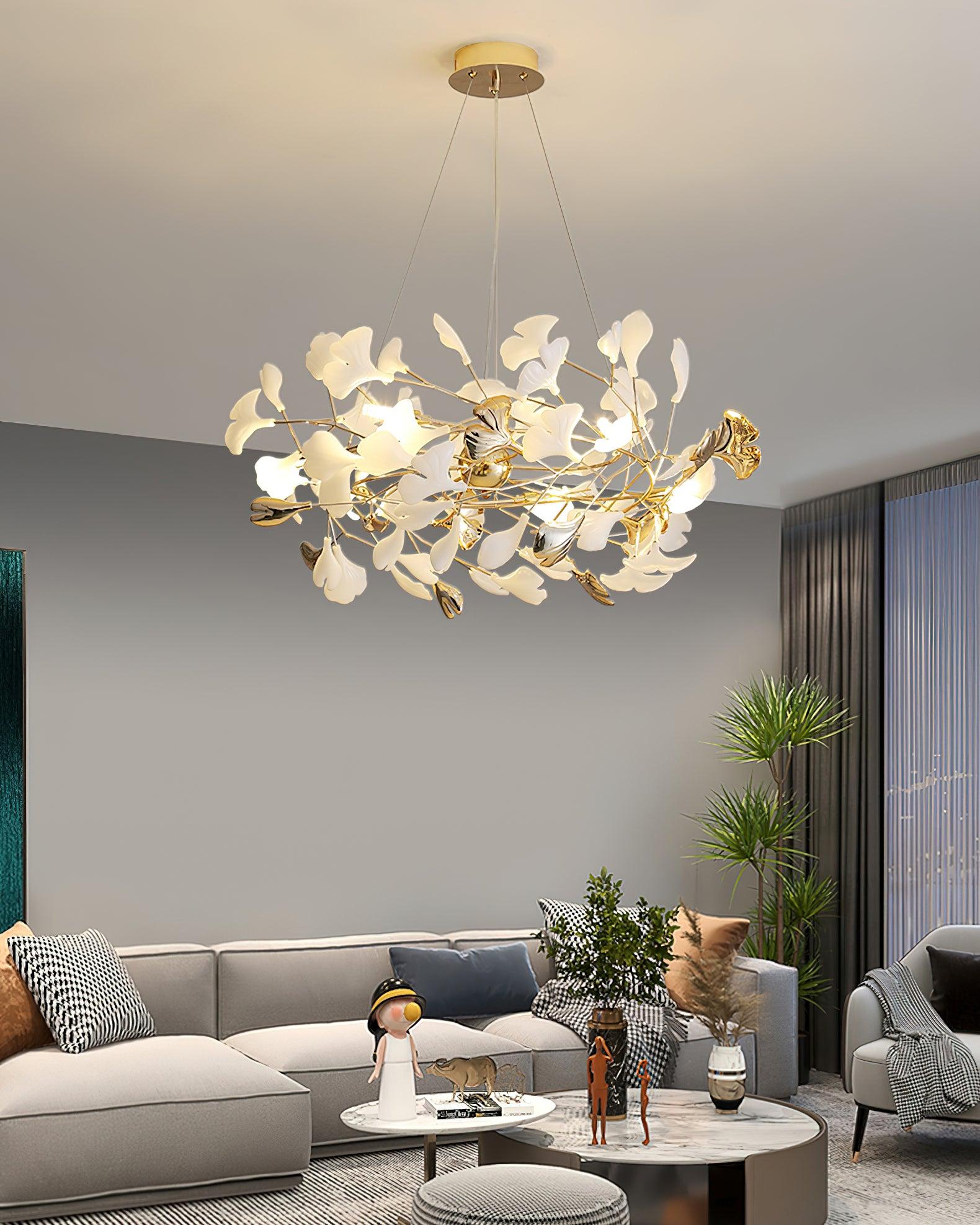 Elegant Ginkgo Leaf Chandelier - Modern Gold Ceiling Light Fixture for Dining Room, Living Room & Bedroom - Perfect for Home Decor, Wedding Venues & Luxury Spaces