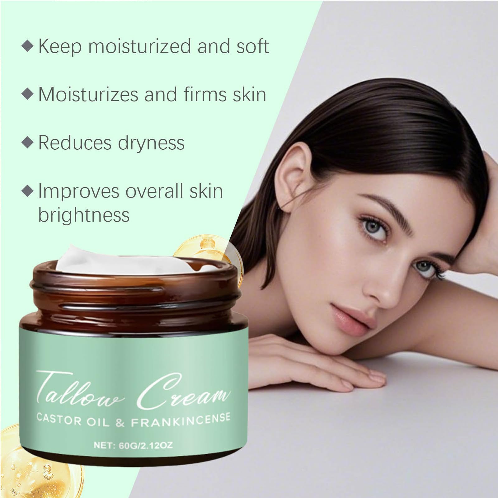 Organic Grass-Fed Beef Tallow with Frankincense & Castor Oil - All-Natural Skin Moisturizer for Face & Body - Hydrating Tallow Balm for Dry Skin, Eczema & Anti-Aging - Perfect for DIY Skincare & Natural Beauty Routine (1PC)