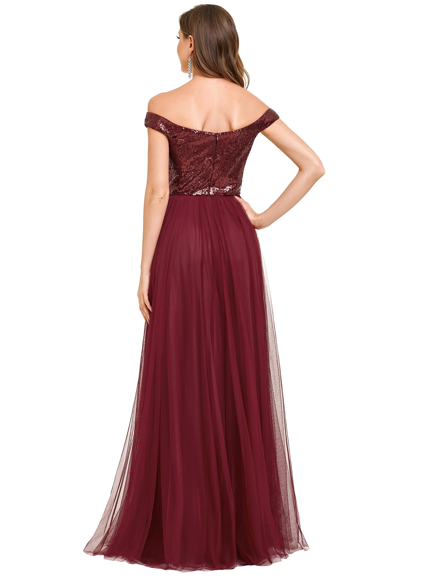 Ever-Pretty Women's V-Neck Sequin Tulle A-Line Evening Gown for Prom, Wedding Guest & Formal Events - Style 0277