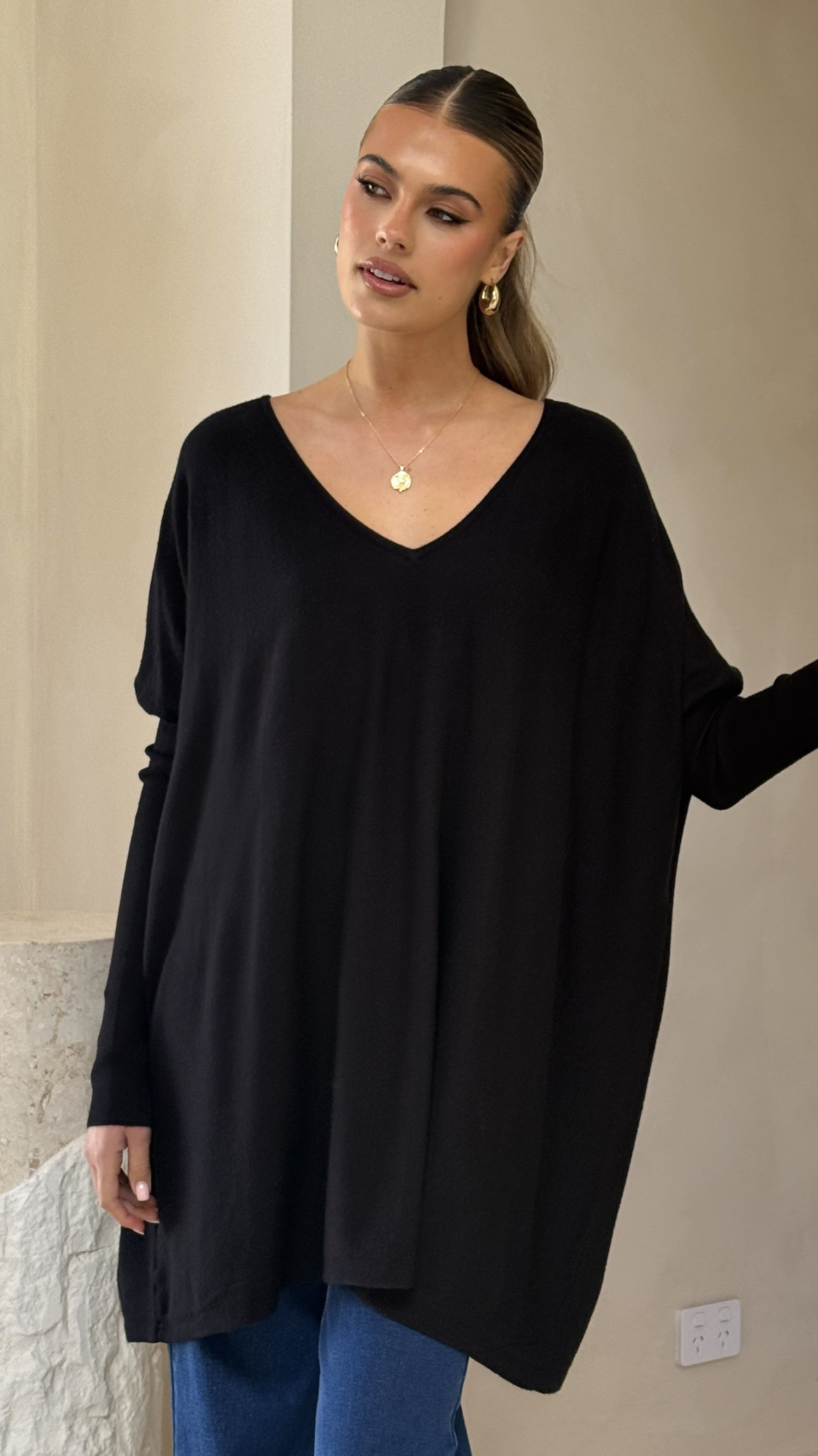Amalia Knit Top for Women - Soft Stretch Casual T-Shirt, Black - Perfect for Everyday Wear, Office & Outings