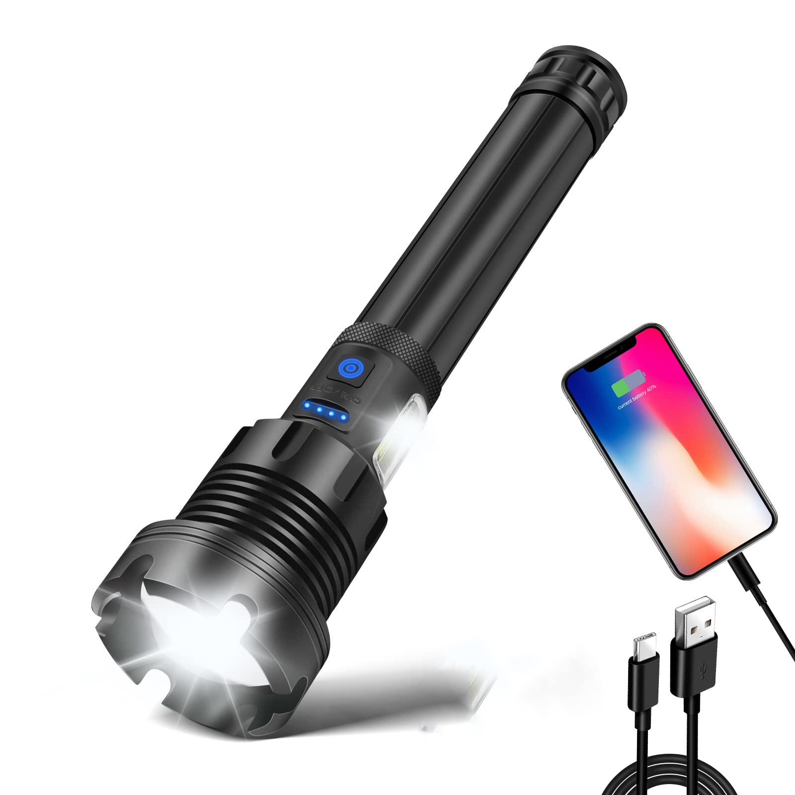 BESTSUN 1000,000 Lumens Super Bright XHP90 LED Flashlight - Rechargeable Waterproof Zoomable Flashlight with 7 Modes for Camping, Hiking, Emergency & Outdoor Adventures | High-Power Handheld Torch for Night Fishing, Hunting, and Survival Gear