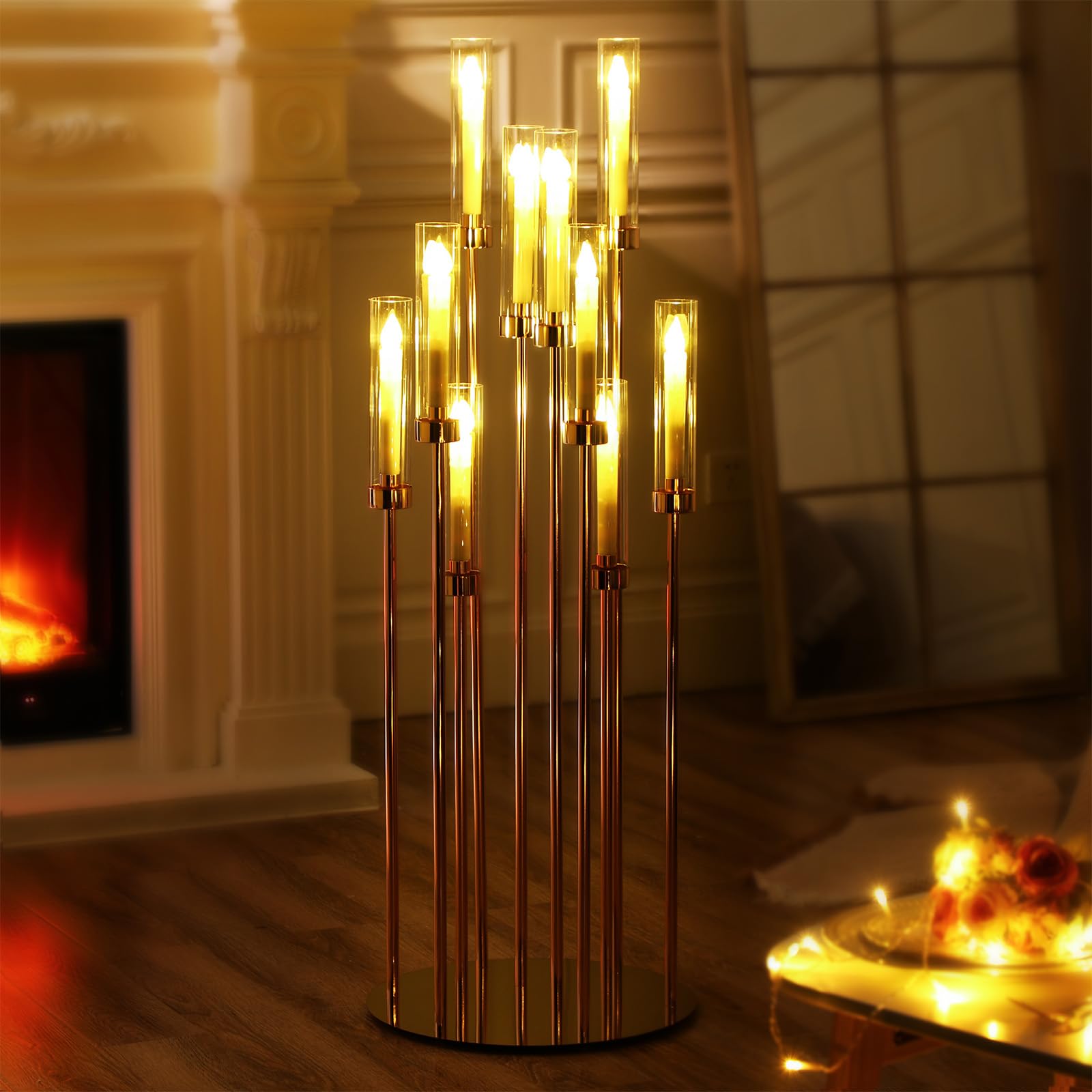 Tandefio 4-Piece 10-Arm Gold Wedding Candelabra Set with 40 LED Candles - 46.5