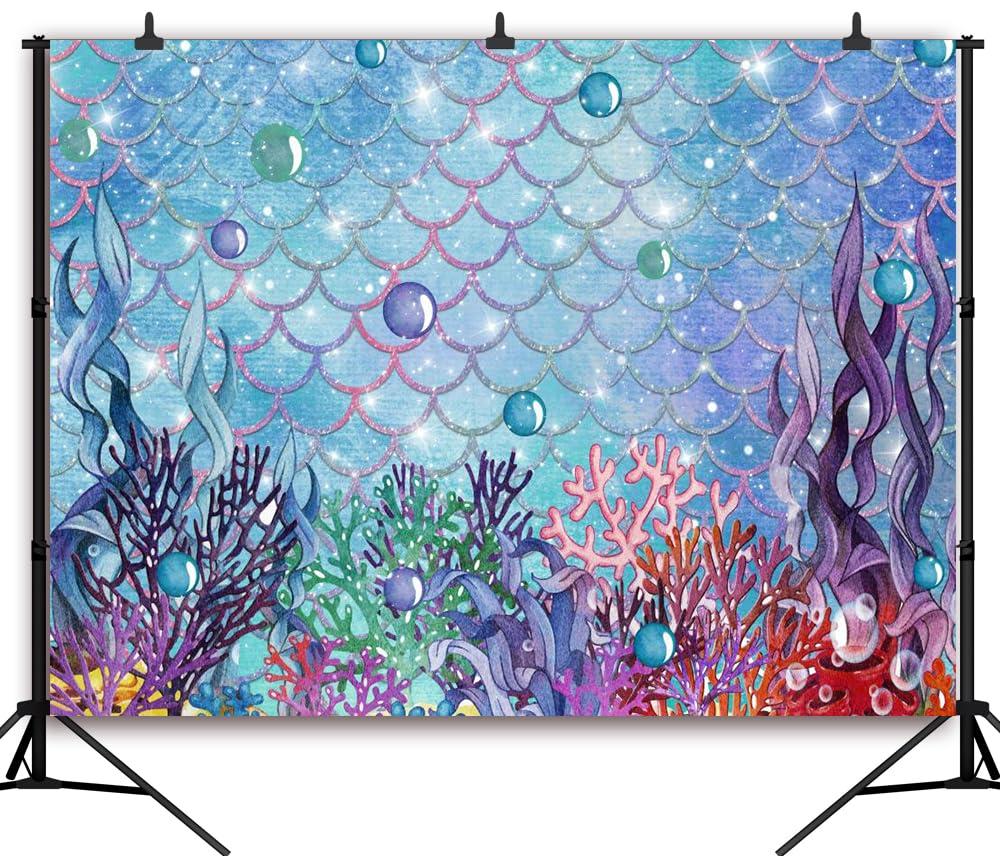 Under The Sea Mermaid Backdrop - 5x3ft Glitter Pearl Seabed Photography Background for Mermaid Birthday Party, Baby Shower & Underwater Theme Decor | Perfect for Birthday Photography, Baby Showers, Themed Parties & Event Decorations