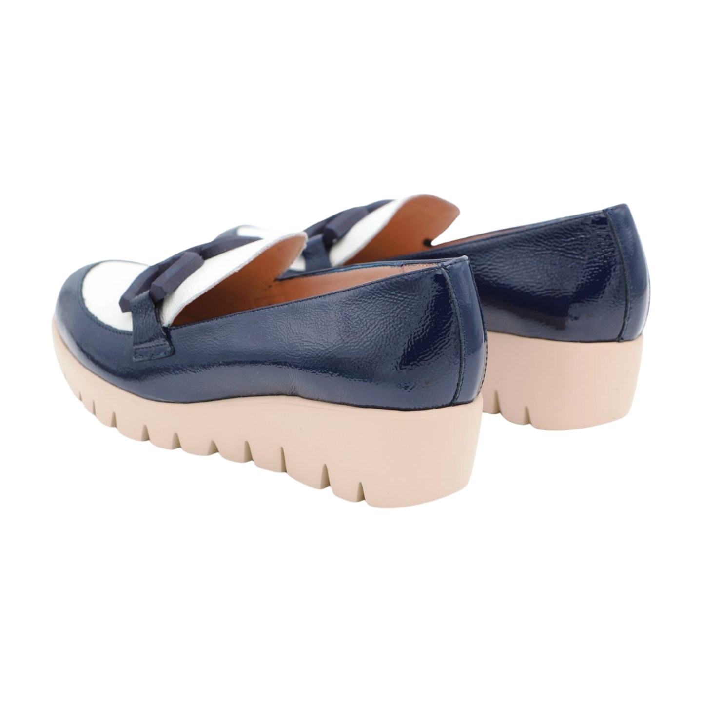 WONDERS C 33311 Navy Patent Leather Wedge Heels with Cream Trim and Navy Buckle - Perfect for Office, Parties, and Casual Outings