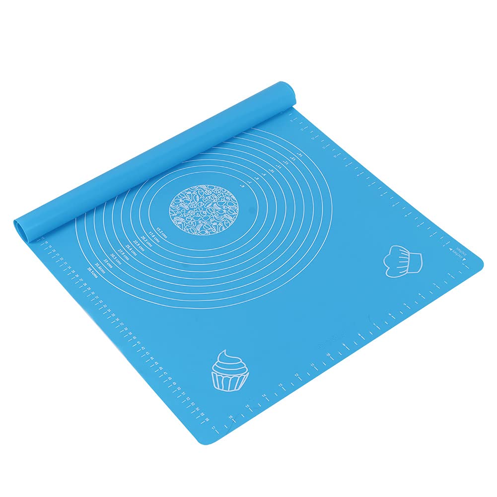 Non-Stick Silicone Dough Mat with Measurement Scale - Premium Baking Mat for Pastry, Cookies & Pizza Making - Perfect Kitchen Tool for Home Bakers (Blue) - Ideal for Rolling Dough, Decorating Cakes & Meal Prep