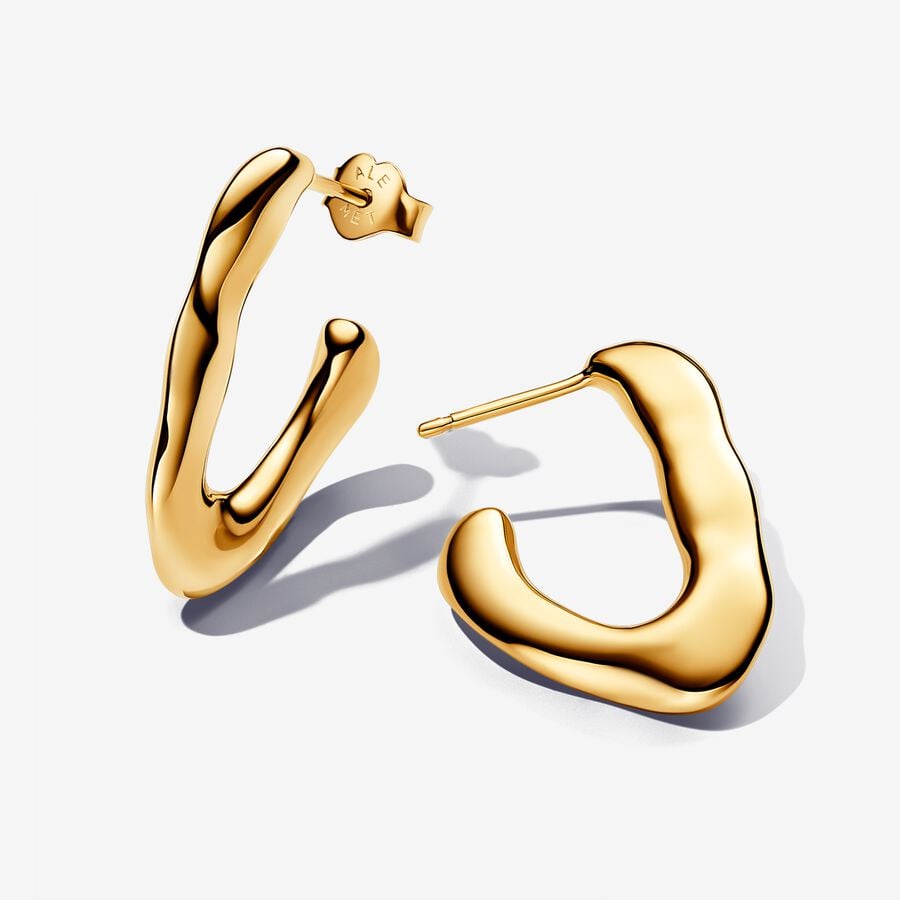PANDORA ESSENCE Organic V-Shaped Open Hoop Earrings for Women - Elegant Gold/Silver Dangle Earrings for Everyday Wear & Special Occasions