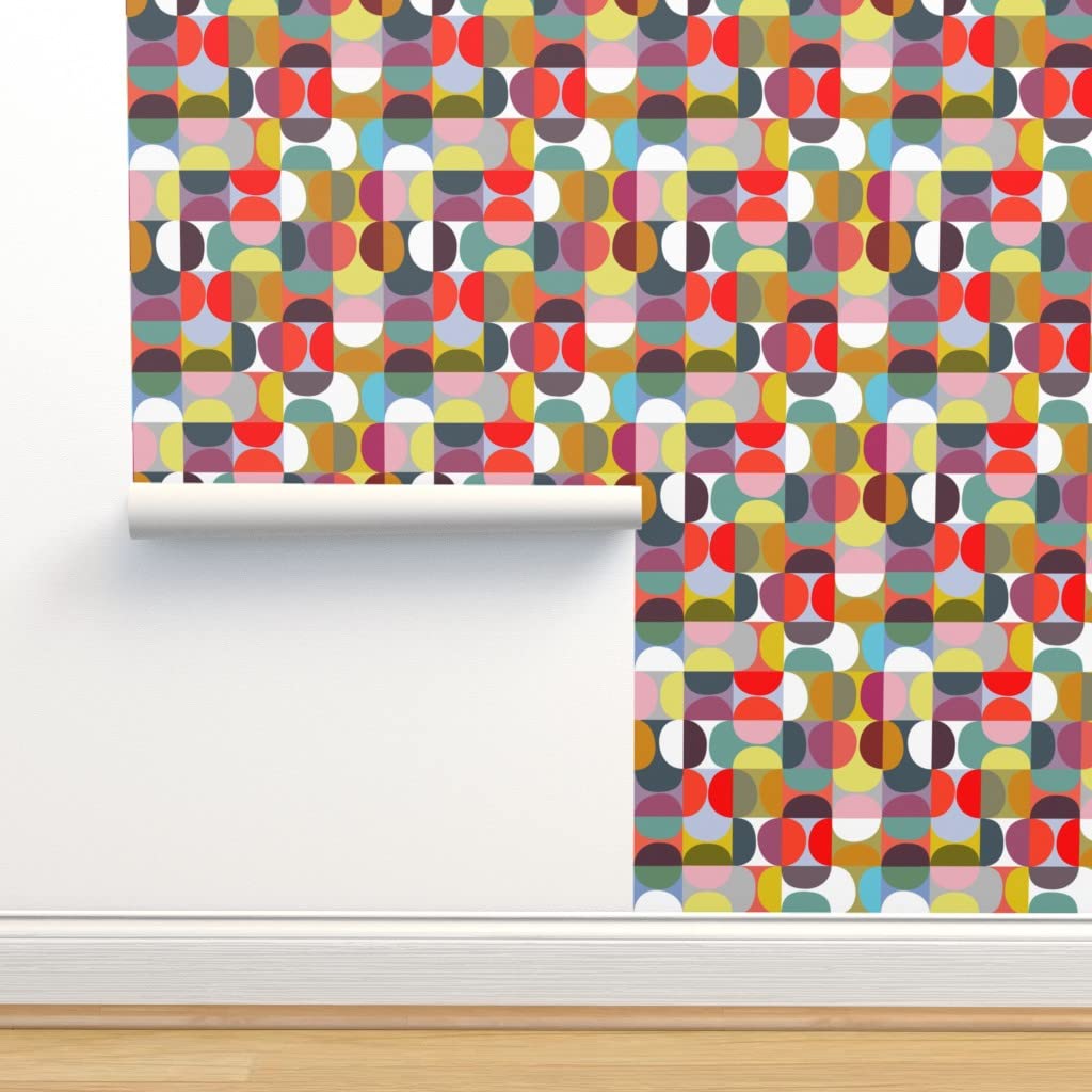 Midcentury Modern Abstract Peel & Stick Wallpaper - 12ft x 2ft Removable Self-Adhesive Vintage Fruit Design for Kitchen, Bedroom, Nursery & Home Decor | Custom Wallpaper by Spoonflower
