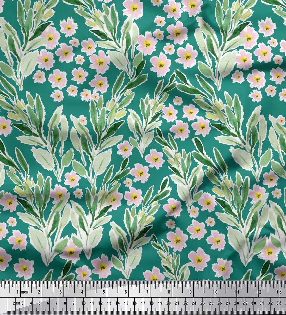 Soimoi 100% Cotton Voile Fabric - Watercolor Floral & Leaves Print - 56 Inch Wide by The Yard - Perfect for DIY Crafts, Dresses, Curtains & Home Decor