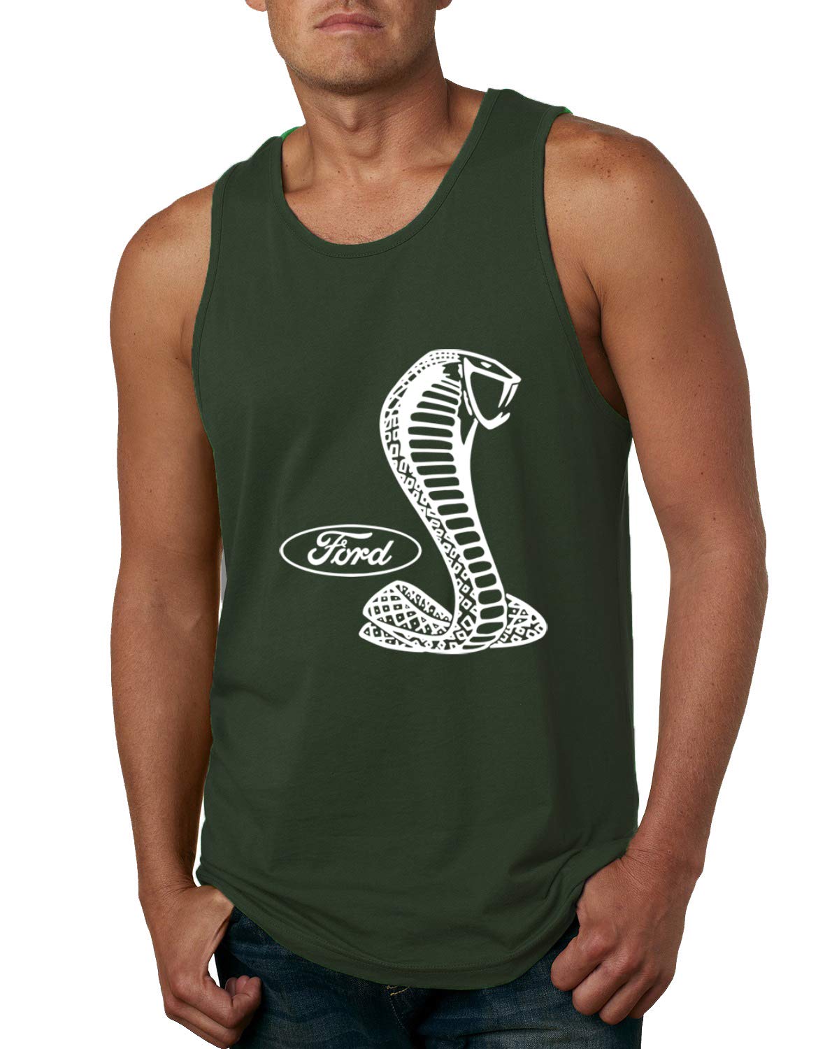 Vintage Ford Shelby Cobra Emblem White Logo Graphic Tank Top for Men - Classic Car Enthusiast Apparel, Perfect for Car Shows & Casual Wear