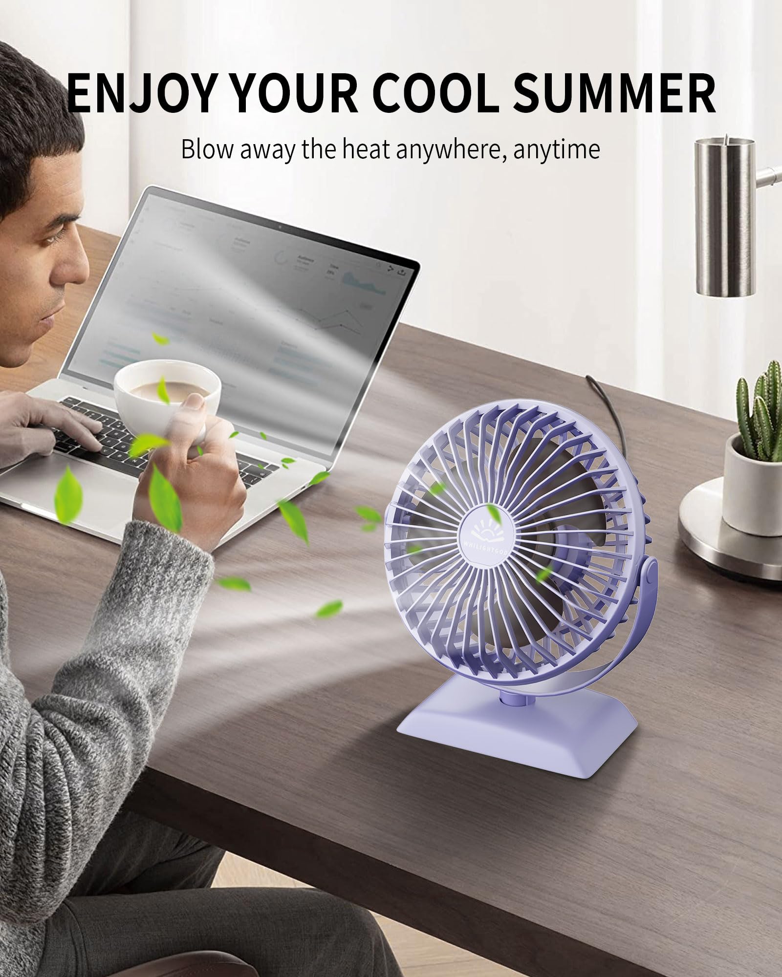USB Desk Fan - Powerful Mini Personal Fan with 3 Speed Settings, 360° Rotation & Ultra Quiet Operation | Portable USB-Powered Table Fan for Home, Office, Bedroom, Desktop & Travel Use | Perfect for Workstations, Dorm Rooms & Summer Cooling (Purple)