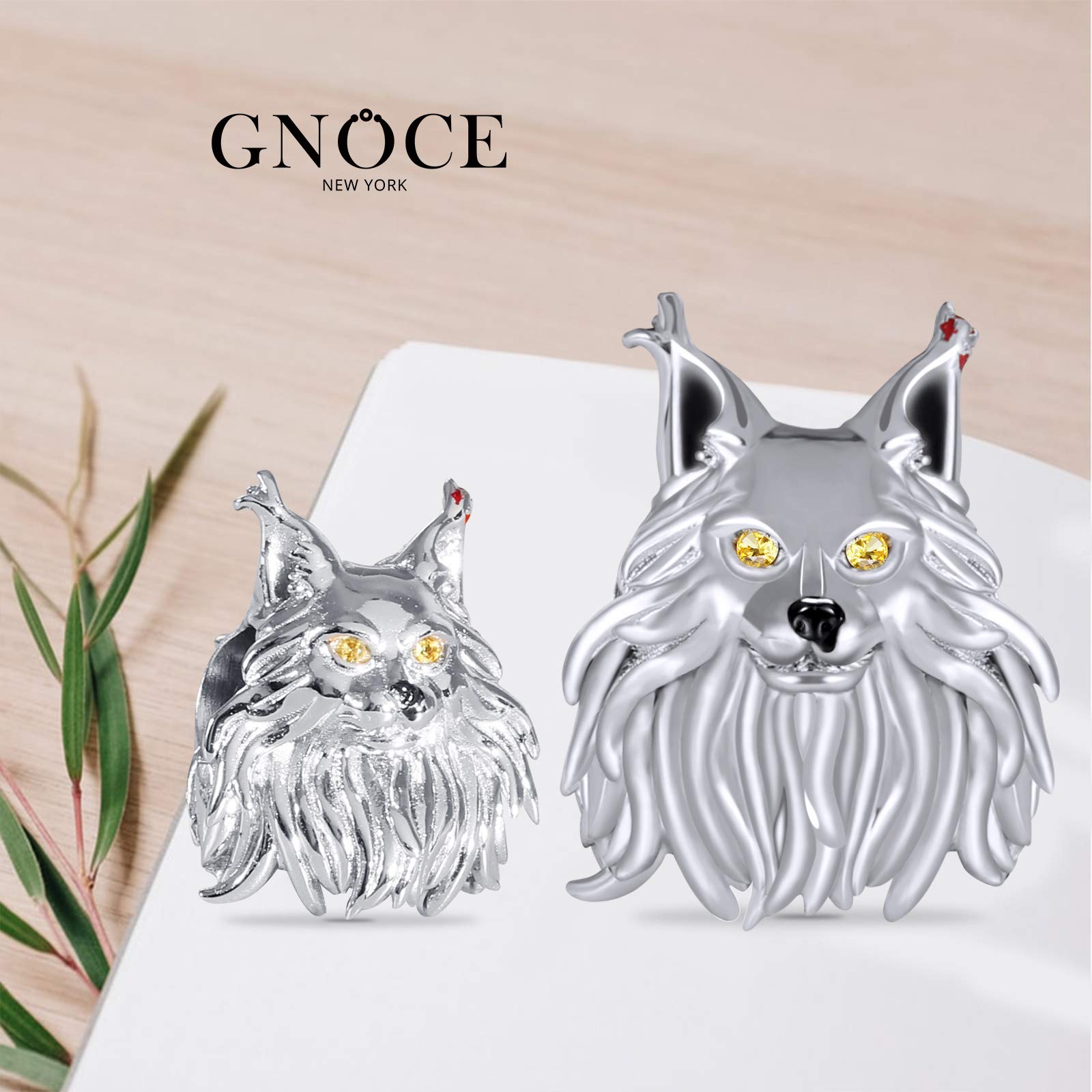 GNOCE Sterling Silver Maine Coon Cat Charm Bead - Handmade Animal Jewelry for Bracelets & Necklaces - Perfect Christmas Gift for Women, Wife, Cat Lovers (Great for Daily Wear, Special Occasions & Gift Giving)