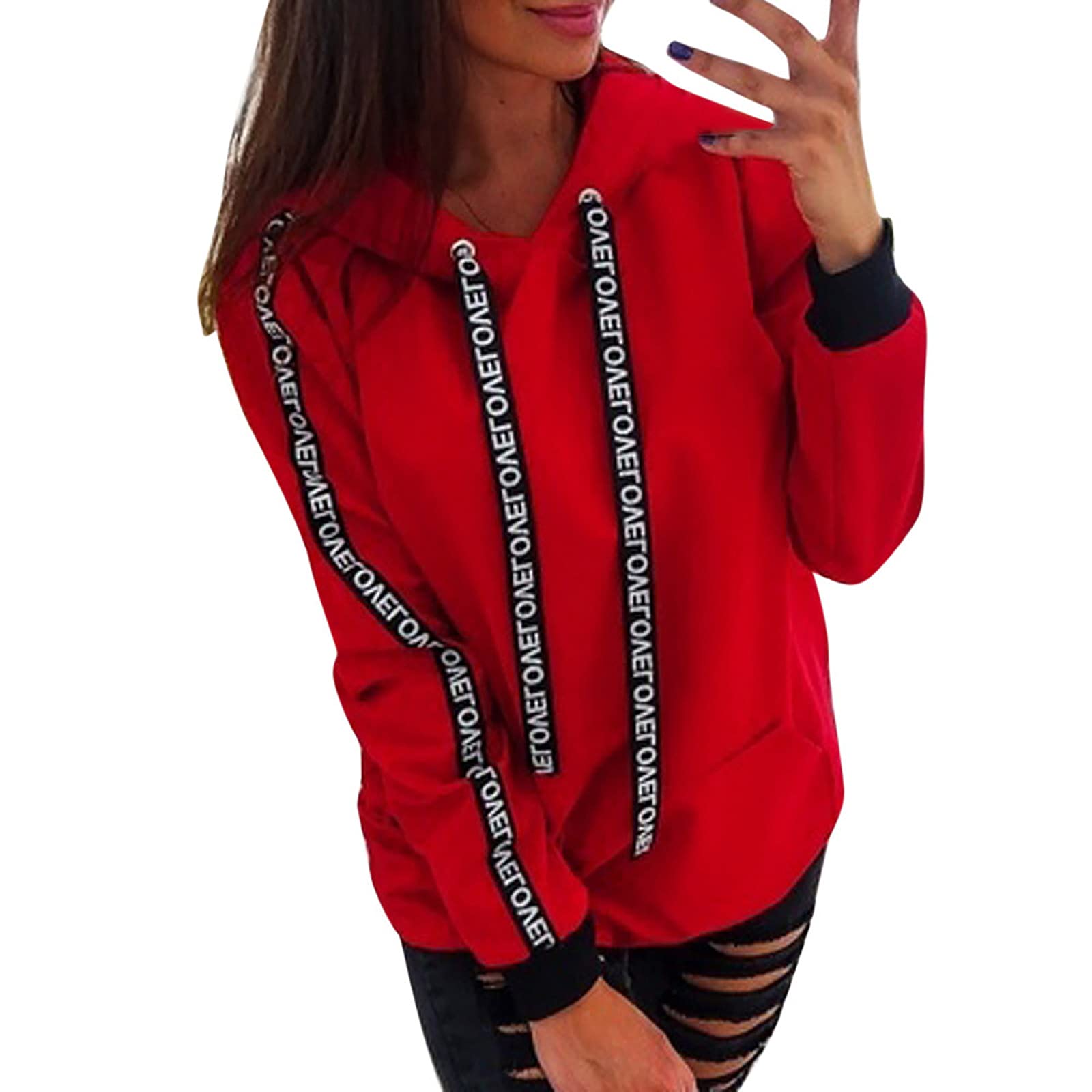 Women's Casual Long Sleeve Hoodie - Cute Drawstring Crewneck Sweatshirt with Pockets, Loose Fit Solid Color Top | Perfect for Lounge Wear, Gym, Travel & Everyday Outfits