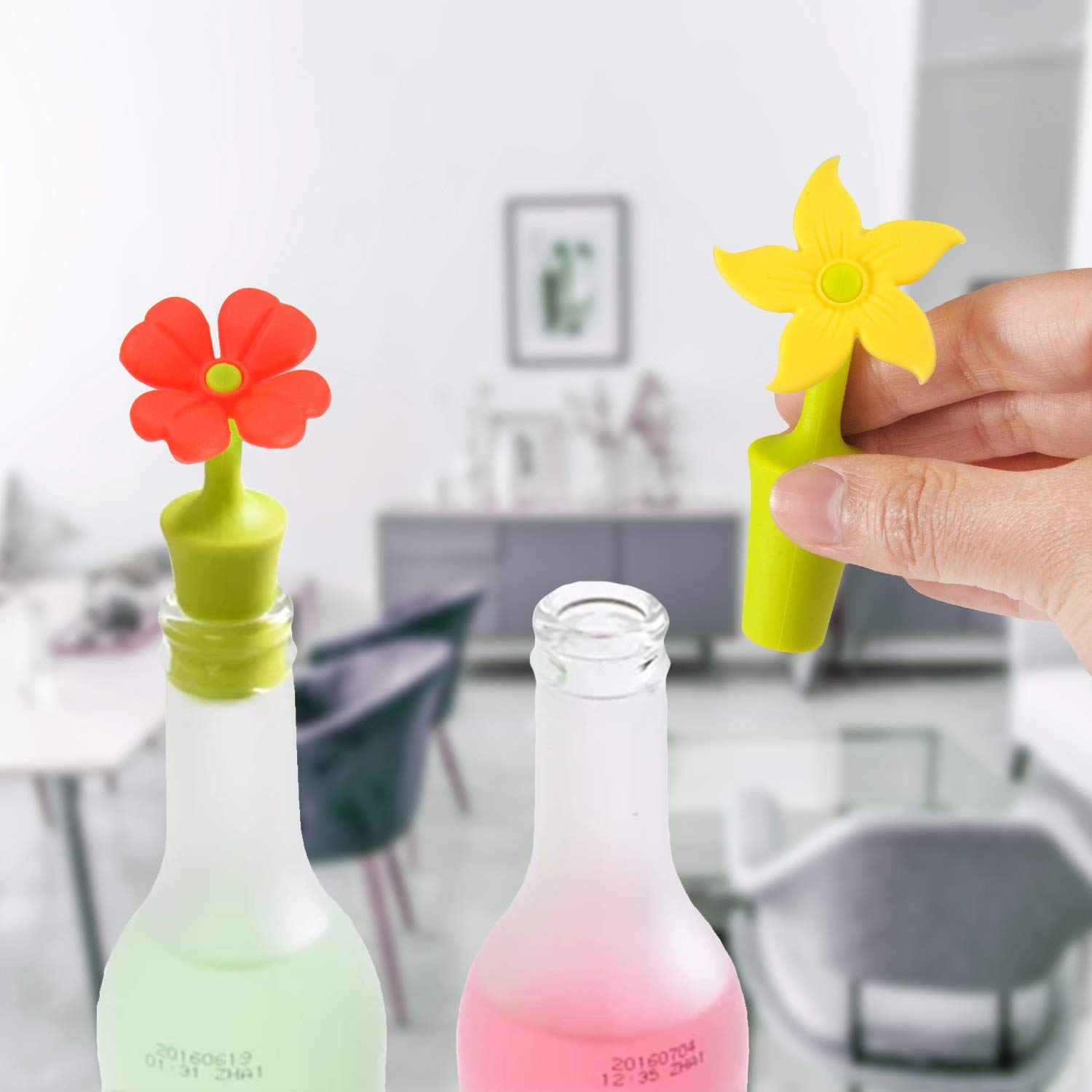 6-Pack Silicone Wine Stoppers - Colorful Flower Design for Wine Bottles | Perfect for Parties, Gifts & Home Bar Accessories