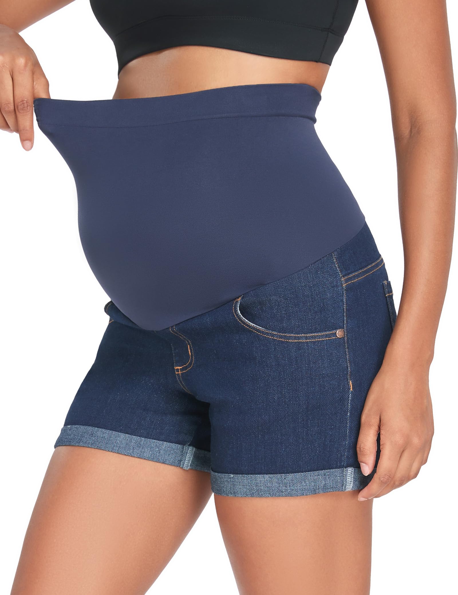 HOFISH Women's Maternity Denim Shorts - Over The Belly Stretchy Comfortable Jean Shorts for Pregnancy, Casual Wear & Workout - Perfect for Summer, Beach & Everyday Maternity Outfits