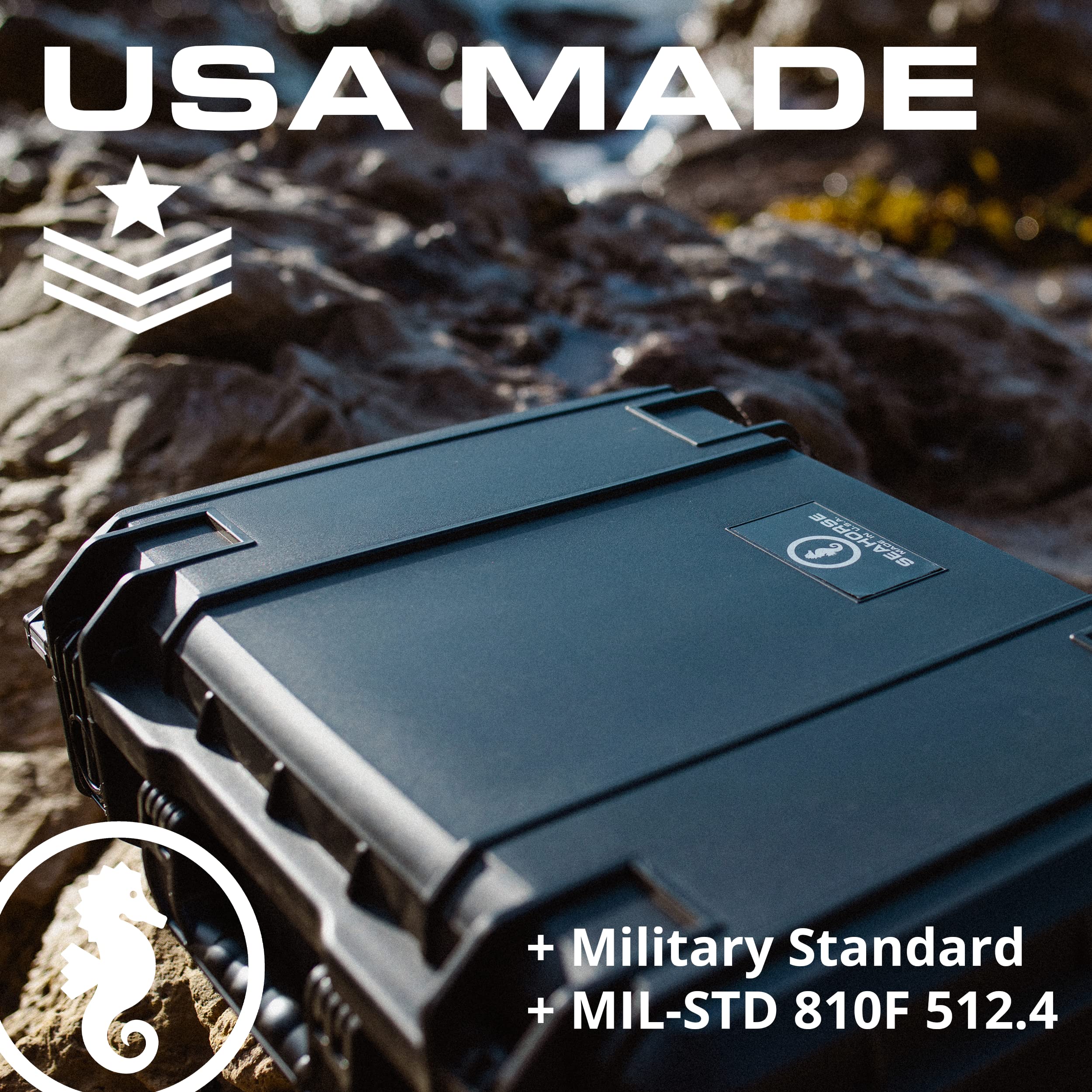 Seahorse 720 Heavy Duty Protective Dry Box Case - TSA Approved, Mil Spec, IP67 Waterproof, USA Made for Cameras, Firearms, Motorcycles, Laptops, Consoles, VR, Drones - Perfect for Outdoor Adventures, Travel, and Equipment Storage