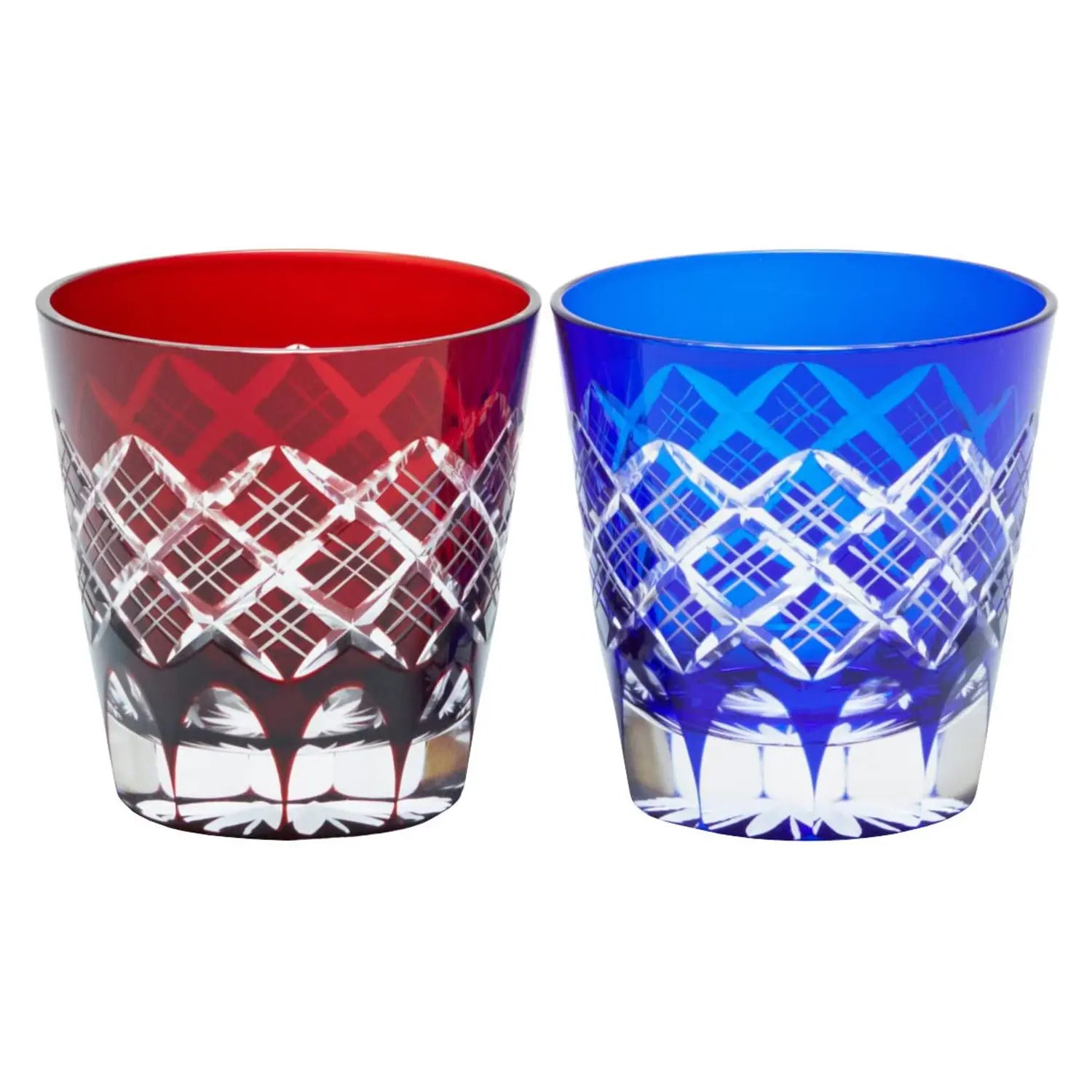 Kimoto Glass Tokyo Edo Kiriko Pair - Handcrafted Old Fashioned Whiskey Glasses with Layered Yarai Design - Perfect for Cocktails, Bourbon & Home Bar Decor