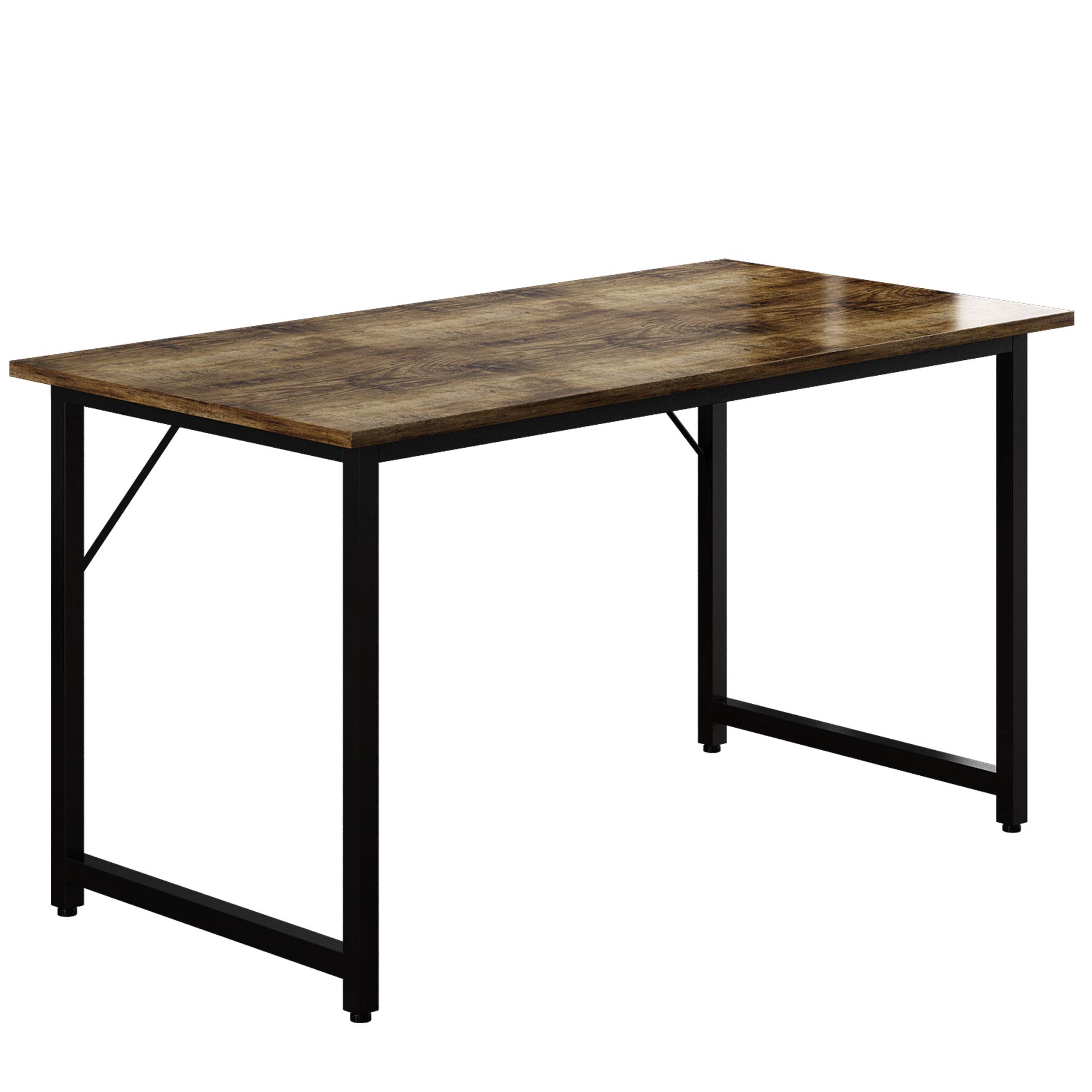 Tenozek Industrial Computer Desk - Black Metal Frame & Charcoal Wood for Home Office