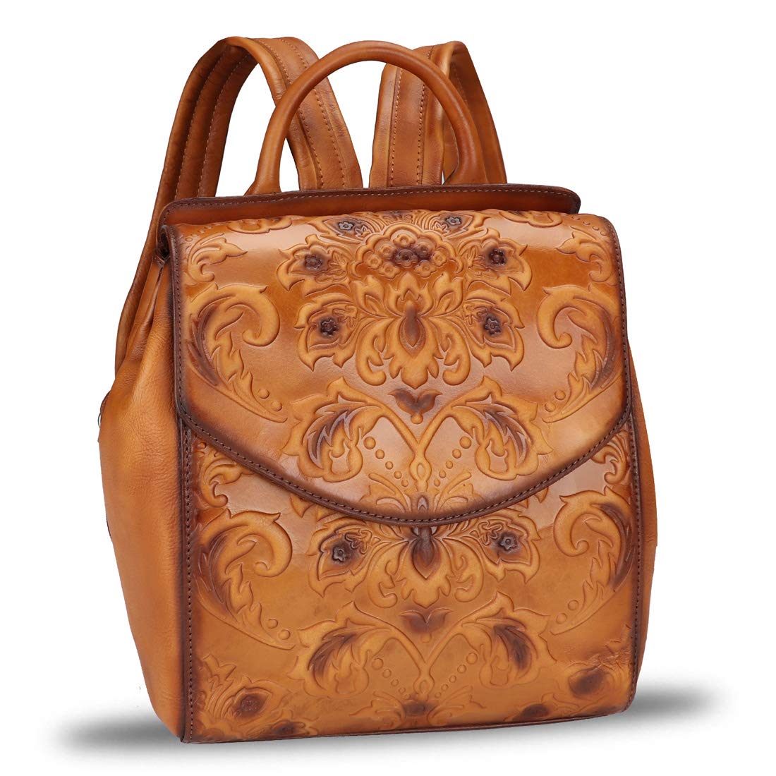 Genuine Leather Backpack for Women - Vintage Embossed Real Leather Daypack, Laptop Bag & Travel Purse - Perfect for Work, School & Outdoor Adventures