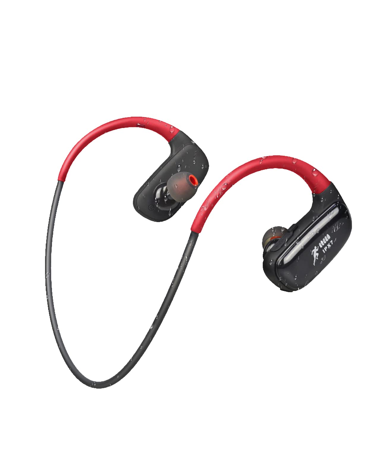 CYBORIS Wireless Bluetooth 5.0 Sports Headphones - IPX7 Waterproof MP3 Player with 16GB Storage, 10Hrs Playtime & Noise Cancelling Mic for Swimming, Running, Gym Workouts (Red) - Perfect for Athletes & Outdoor Activities