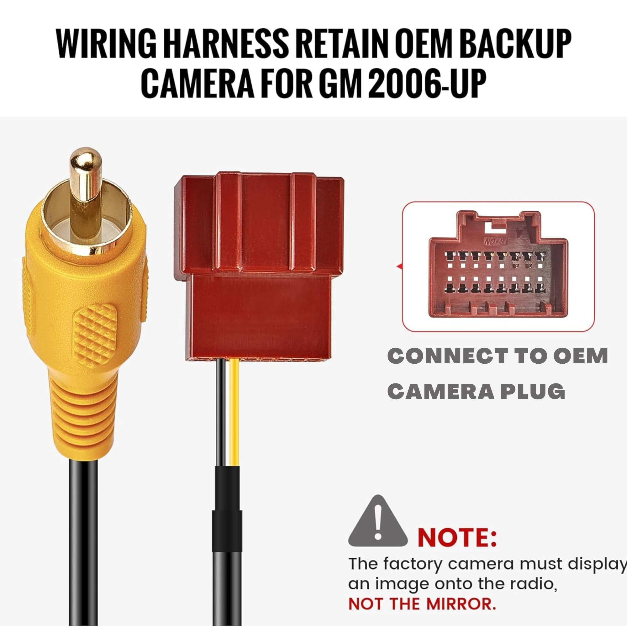 RED WOLF Reverse Camera Retention Wire Harness with RCA Plug - Compatible with 2006-2015 GM GMC Yukon Chevy Suburban - Factory Backup Camera Installation for Aftermarket Radio Stereo RWGM1488 - Perfect for DIY Car Audio Upgrades & Backup Camera Retention