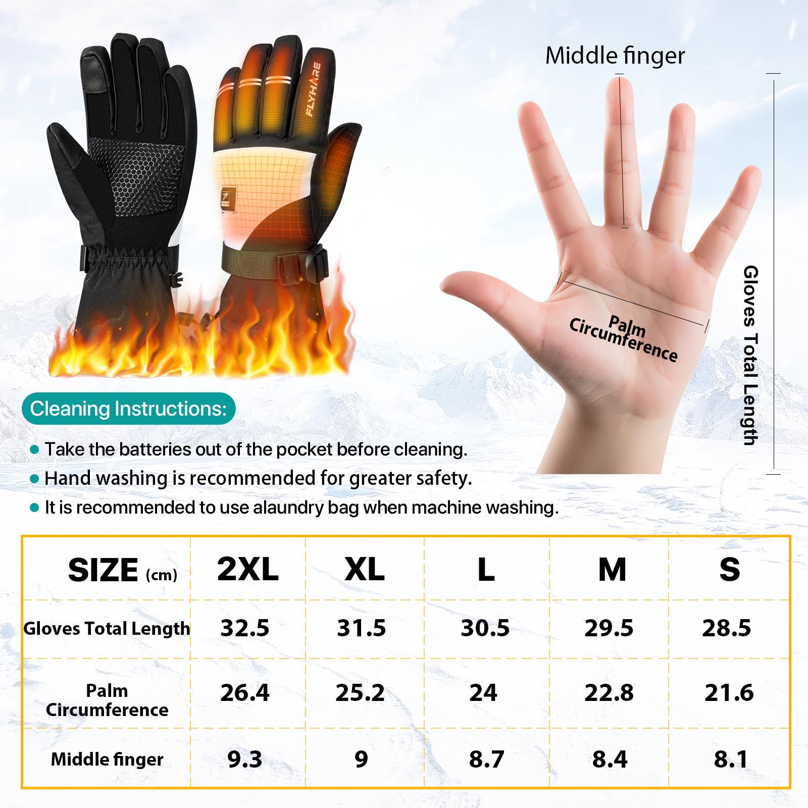 Flyhare Heated Gloves - Rechargeable Electric Winter Gloves for Men & Women, Windproof Waterproof Touchscreen Compatible, 5V USB Heating with 3 Temperature Settings - Perfect for Skiing, Snowboarding & Cold Weather Outdoor Activities