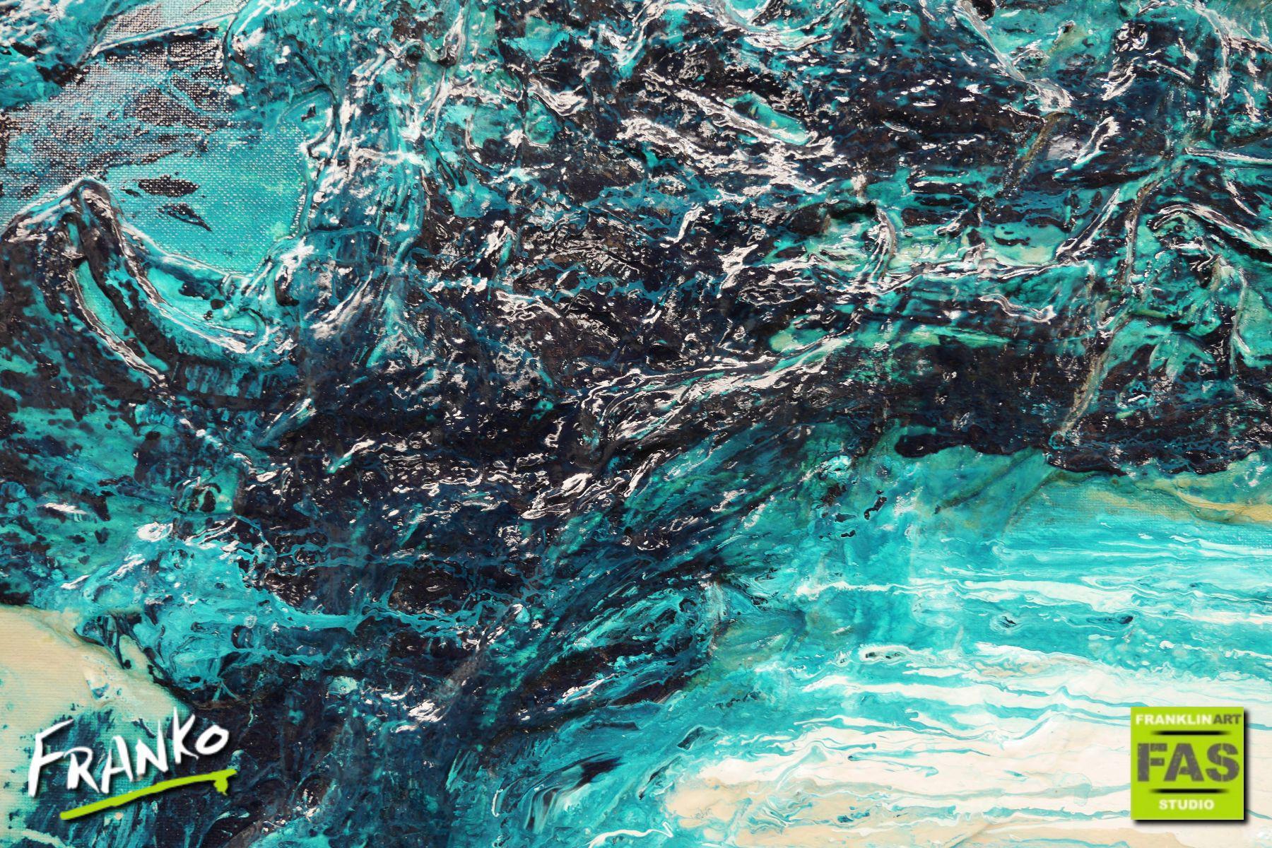 200cm x 80cm Turquoise White Textured Abstract Ocean Painting - Coastal Wall Art for Living Room, Bedroom & Office Decor
