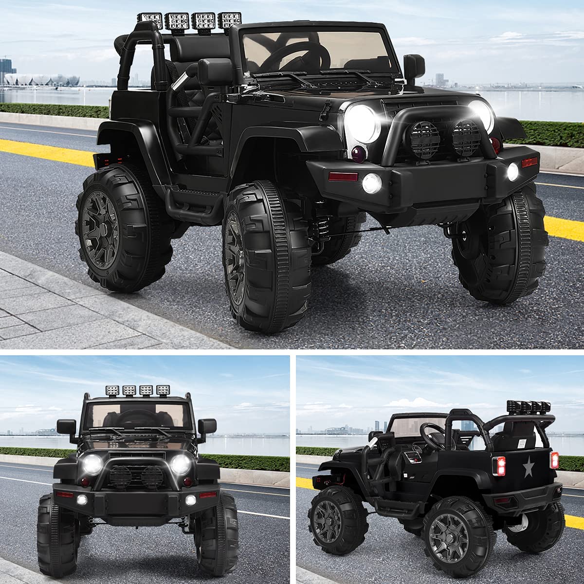 OLAKIDS 12V Battery Powered Kids Ride on Truck - Electric Toy Car with Parental Remote Control, Spring Suspension, LED Lights & Music - 4 Wheel Toddler Vehicle for Outdoor Play & Backyard Fun