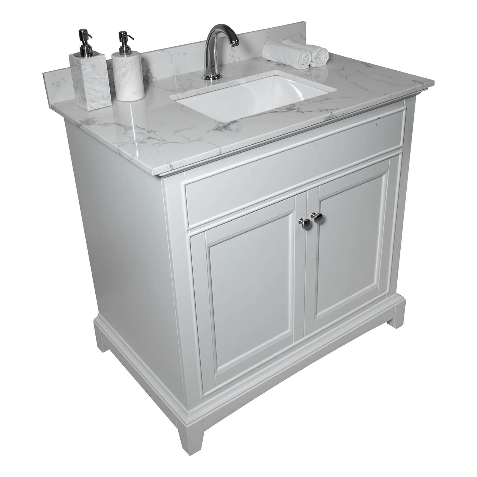 Pannow 37 Inch Carrara White Marble Vanity Top with Undermount Rectangular Ceramic Sink & Backsplash - Natural Stone Bathroom Countertop for Vanity Cabinet (Cabinet Not Included) | Perfect for Modern Bathroom Renovation & Master Bath Upgrades