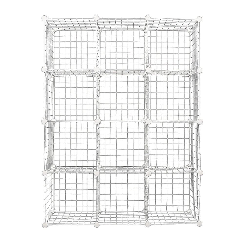 12 Cube Wire Grid Organizer Bookcase - White Storage Cabinet for Wardrobe, Closet & Home Organization | Perfect for Bedroom, Office & Living Room Storage Solutions