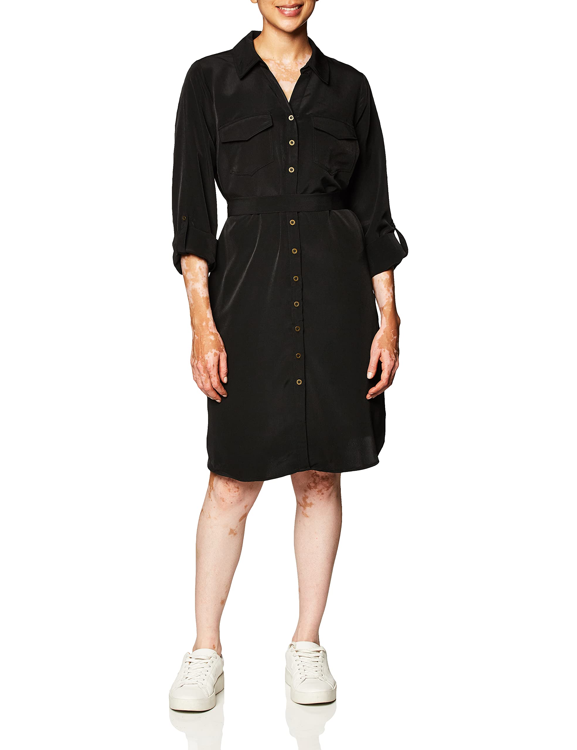 Motherhood Maternity Women's Maternity Collared Shirt Dress with Tie Detail - Stylish Pregnancy Outfit for Work & Casual Wear