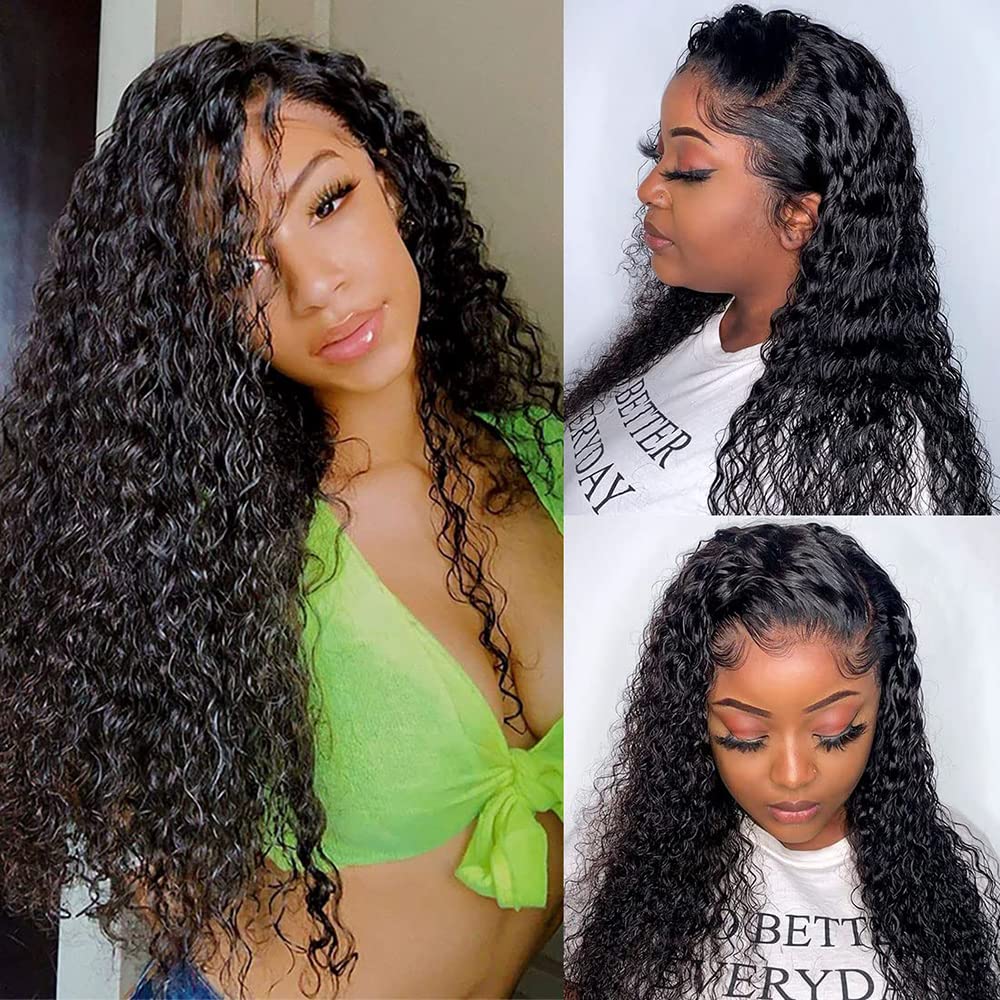 Brazilian Virgin Human Hair Lace Front Wig - 180% Density 4x4 Lace Closure, Water Wave Curly Glueless Wig with Baby Hair for Black Women | 22 Inch Natural Color | Perfect for Daily Wear, Parties & Special Occasions