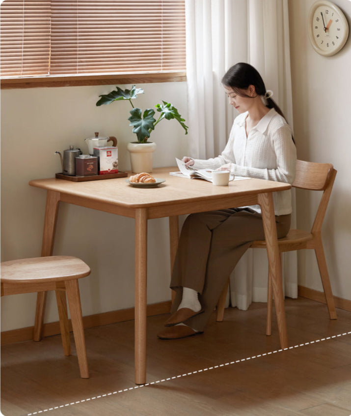 Solid Oak Wood Slanted Leg Square Dining Table - Modern Farmhouse Style for Kitchen, Dining Room & Small Spaces