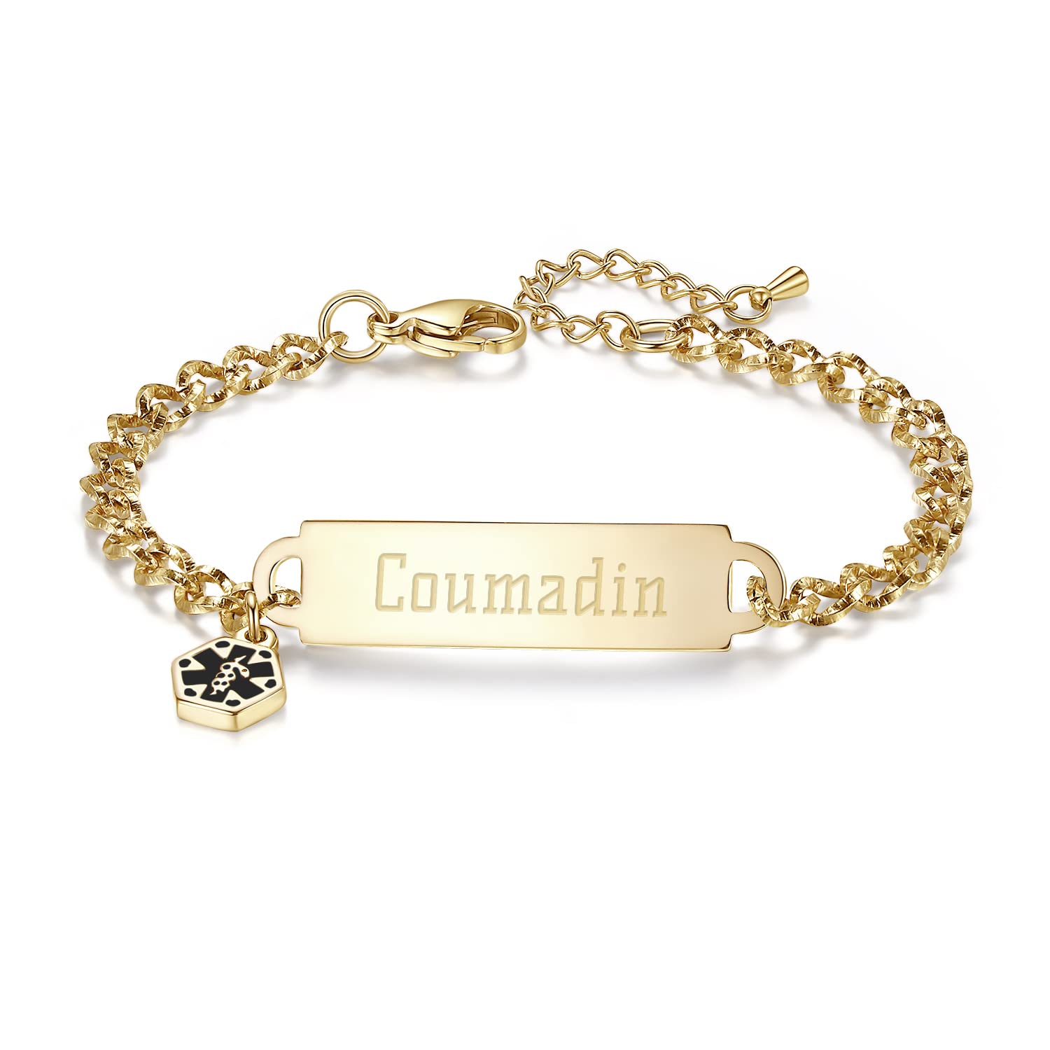 LinnaLove Engravable Medical Alert Bracelet for Women - Shining Cutting Chain Design - Ideal for Emergency ID, Diabetes & Allergy Warnings (Perfect for Daily Wear & Outdoor Activities)