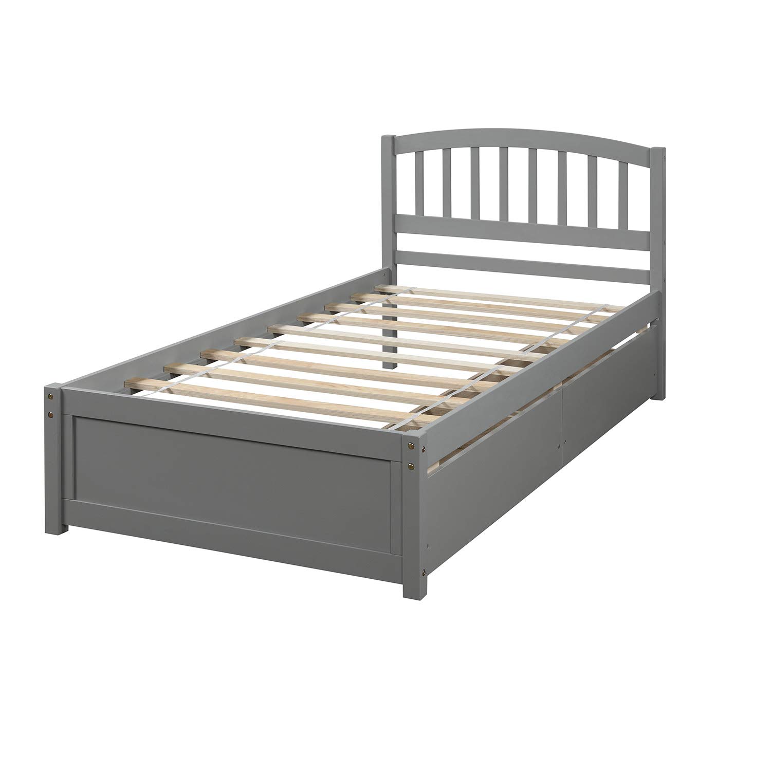 Minimalist Twin Platform Storage Bed Frame with 2 Drawers & Headboard - Modern Wooden Bed for Kids, Teens & Adults (Grey) | Space-Saving Bedroom Solution for Small Apartments & Dorm Rooms
