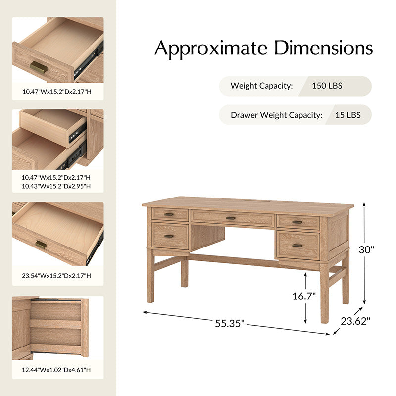 Raquel Modern Transitional Office Desk with Cable Management Hole - Stylish Home Office Desk for Remote Work & Study