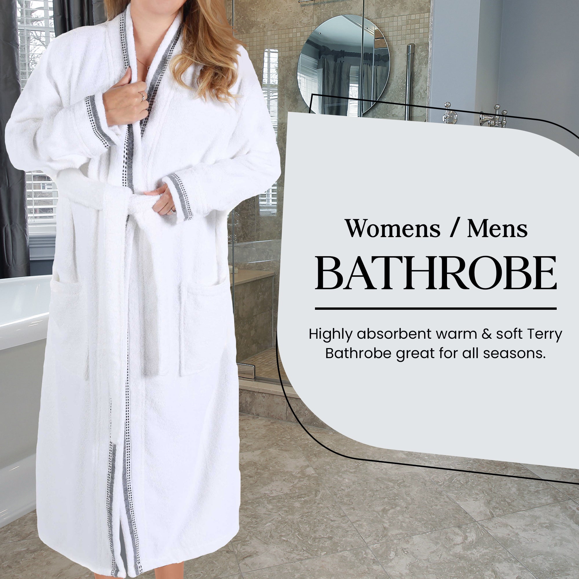 Unisex Cotton Terry Kimono Bathrobe with Embroidery - Soft & Absorbent for Spa, Beach & Home Relaxation