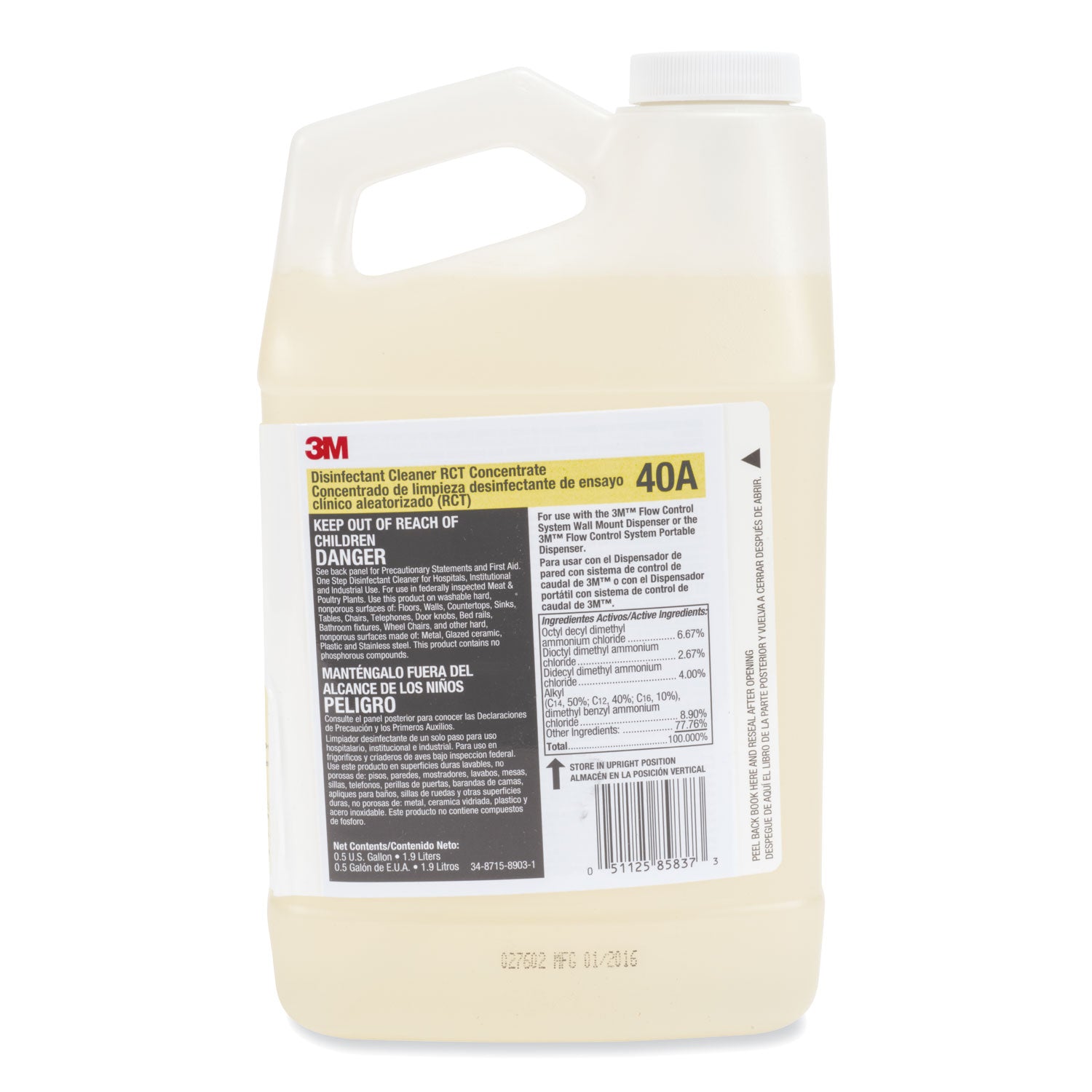 3M™ Disinfectant Cleaner RCT Concentrate - 0.5 Gallon Bottle, Fragrance Free, 4 per Carton | Hospital-Grade Disinfectant for Healthcare, Schools & Offices
