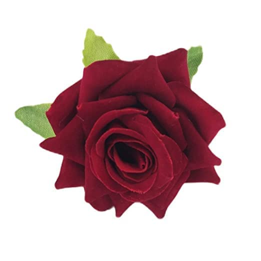 Velvet Rose Flower Hair Clip & Brooch Set of 2 - Dark Pink Hair Accessories for Women | Wedding, Party, Daily Wear | Elegant Hair Pins for Brides, Juda Maker, Head Ornament