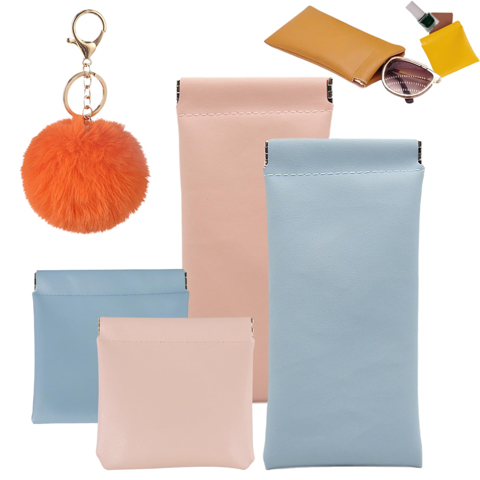 Onavee Personalized Leather Organizer Pouch Set - 4Pcs Snap Closure Lambskin Cosmetic Bags, Waterproof Small Makeup Bag for Travel & Daily Essentials | Perfect for Makeup Storage, Jewelry, Toiletries & Office Supplies