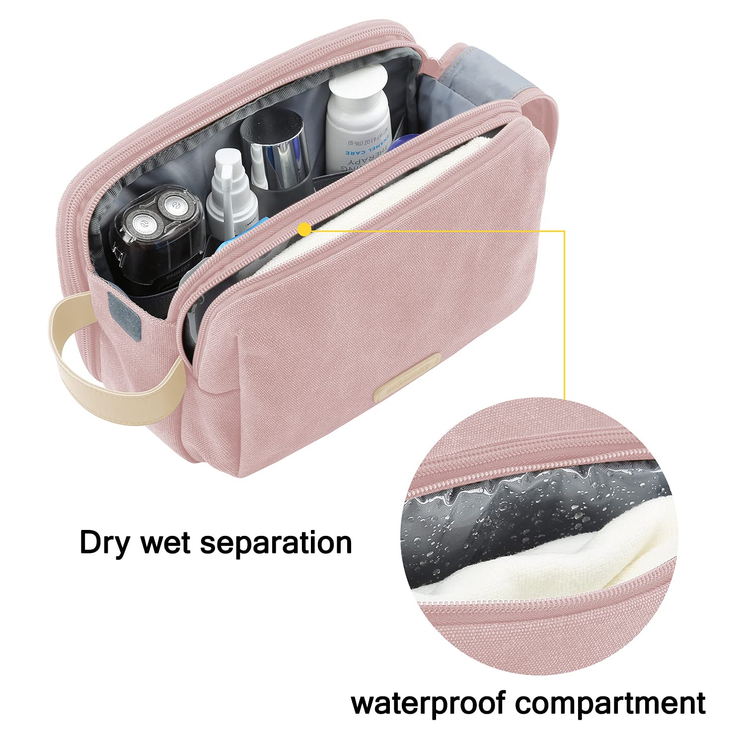 BAGSMART Waterproof Travel Toiletry Bag for Women - Pink Medium Cosmetic Makeup Organizer with Multiple Pockets | Perfect for Vacation, Gym, Business Trips & Daily Essentials Storage