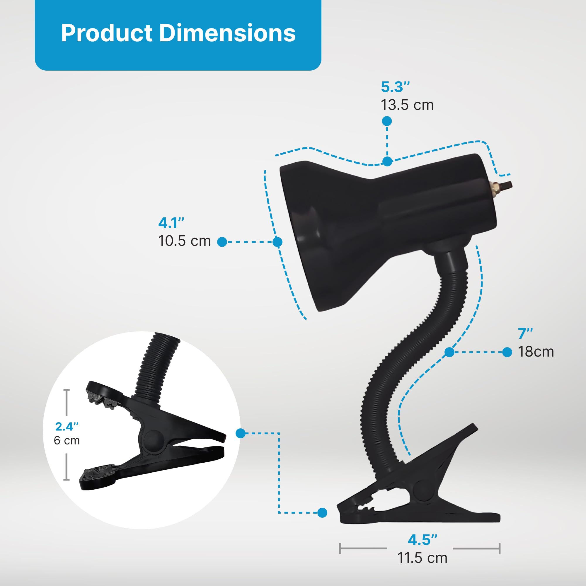 Xtricity 2-Pack LED Clip On Desk Lamp with 360° Adjustable Gooseneck - 6W A19 Bulb Included, 120V, On/Off Switch, 10.25