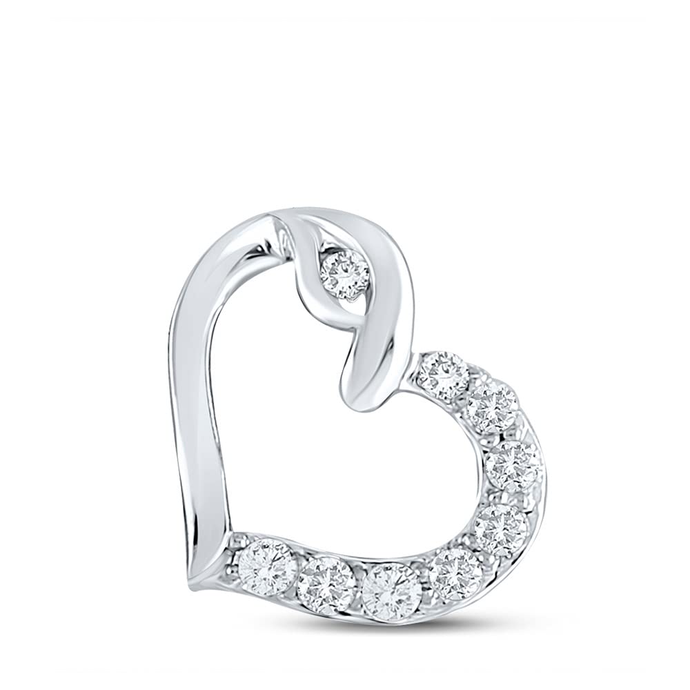 10K White Gold Women's Round Diamond Outline Heart Pendant Necklace - 1/8 Cttw Diamond Jewelry Gift for Her, Perfect for Valentine's Day, Anniversary & Special Occasions