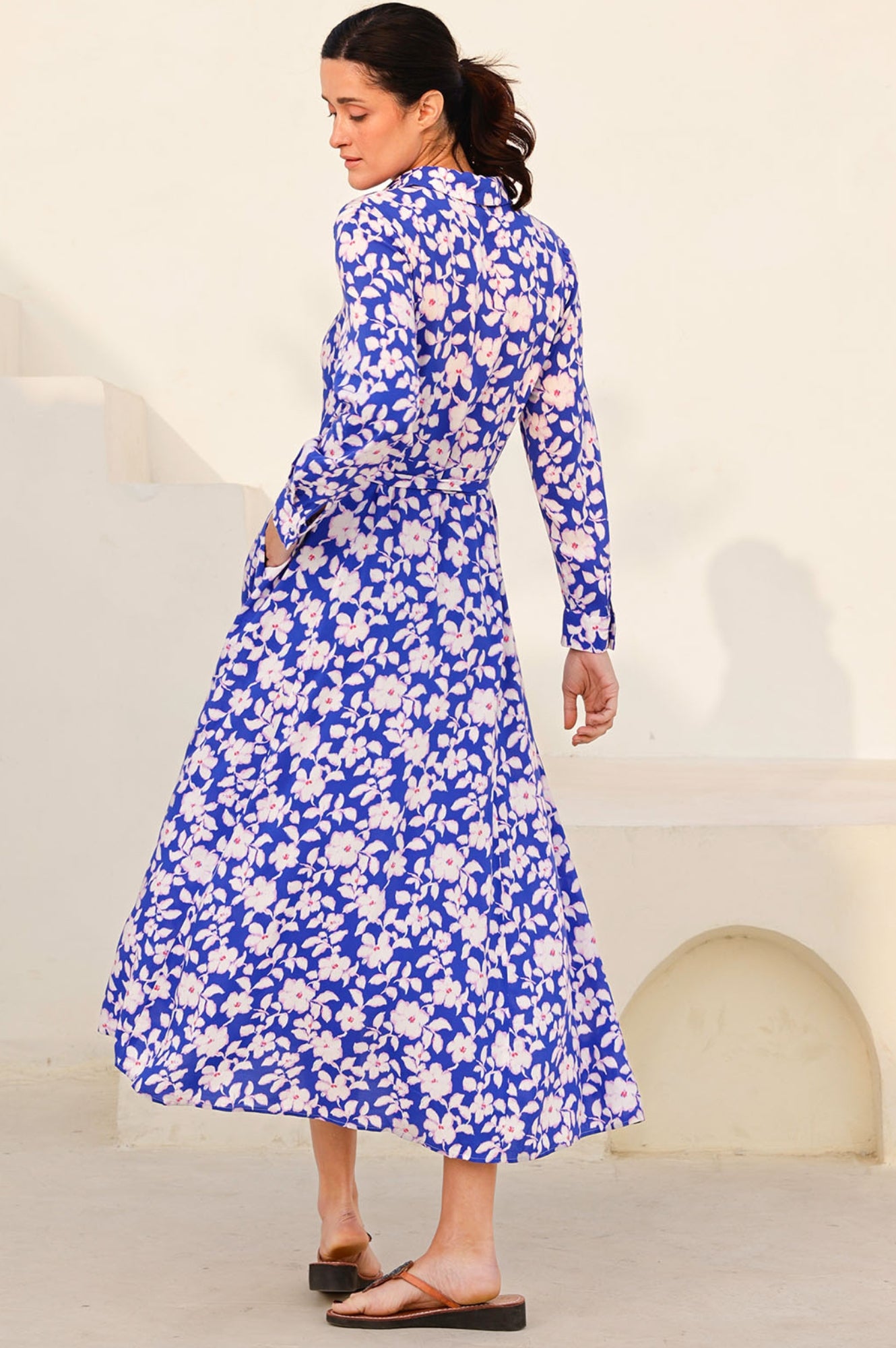 Eliza EcoVero™ Shirt Dress for Women - Blossom Cobalt & Pink Floral Print | Sustainable Viscose Wrap Dress | Perfect for Office, Date Night & Summer Outings