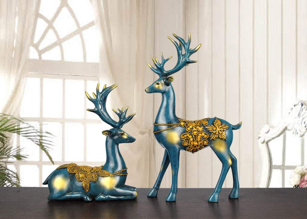 2PCS European Style Resin Elk Sculpture Couple Statue - Elegant Home Decor Gift for Wedding, Anniversary & Housewarming - Perfect for Living Room, Bedroom & Office Decoration